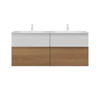 burgbad Fiumo double lavabo en fonte minérale avec meuble sous-lavabo, avec façade plissée, largeur 1420mm, SGGS142F3960G0223, SGGS142F3960G0223, Colorazione: Tectona decor cinnamon / Tectona decor ci
