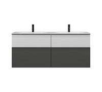burgbad Fiumo double lavabo en fonte minérale avec meuble sous-lavabo, avec façade plissée, largeur 1420mm, SGGS142F3958G0200, SGGS142F3958G0200, Colorazione: Grafite morbida opaca / Grafite morbida o