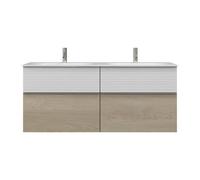 burgbad Fiumo double lavabo en fonte minérale avec meuble sous-lavabo, avec façade plissée, largeur 1420mm, SGGS142F3959G0146, SGGS142F3959G0146, Colorazione: Rovere Decor Cashmere / Rovere Decor Cash