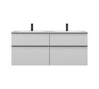 burgbad Fiumo double lavabo en fonte minérale avec meuble sous-lavabo, avec façade plissée, largeur 1420mm, SGGS142F3956G0200, SGGS142F3956G0200, Colorazione: Bianco opaco / Bianco opaco, maniglia ner