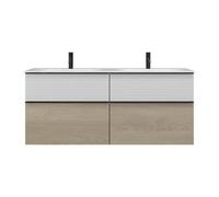 burgbad Fiumo double lavabo en fonte minérale avec meuble sous-lavabo, avec façade plissée, largeur 1420mm, SGGS142F3959G0200, SGGS142F3959G0200, Colorazione: Rovere Decor Cashmere / Rovere Decor Cash