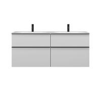 burgbad Fiumo double lavabo en fonte minérale avec meuble sous-lavabo, largeur 1420mm, SGGR142F3956G0200, SGGR142F3956G0200, Colorazione: Bianco opaco / Bianco opaco, maniglia nera opaca G0200