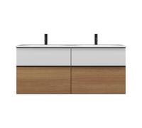 burgbad Fiumo double lavabo en fonte minérale avec meuble sous-lavabo, largeur 1420mm, SGGR142F3960G0200, SGGR142F3960G0200, Colorazione: Tectona decor cinnamon / Tectona decor cinnamon, manico nero o