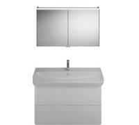 burgbad Iveo Set lavabo en céramique avec meuble sous-lavabo, largeur : 1200mm, SFHK120F2833G0161, SFHK120F2833G0161, Colorazione: Bianco Lucido / Melamina Bianco, impugnatura verticale Bianco G0161