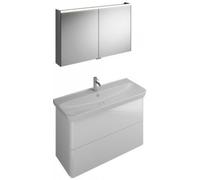 burgbad Iveo set vasque céramique avec meuble sous-lavabo, largeur : 1200mm, SFHJ120F2833G0198, SFHJ120F2833G0198, Colorazione: Bianco lucido / melamina bianco, maniglia verticale oro G0198