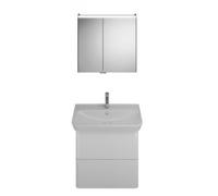 burgbad Iveo set vasque en céramique avec meuble sous-lavabo, version gauche, largeur : 800mm, SFHJ080LF2833G0161, SFHJ080LF2833G0161, Colorazione: Bianco Lucido / Melamina Bianco, impugnatura vertica