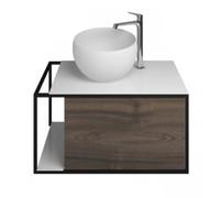 burgbad Junit lavabo en fonte minérale avec meuble sous-lavabo SFKF076, version gauche, largeur : 765mm, SFKF076LF3152G0175, SFKF076LF3152G0175, Colorazione: Decorazione Tartufo Castagno / Decorazione