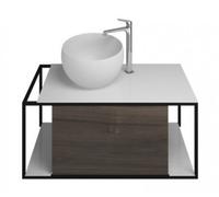burgbad Junit lavabo en fonte minérale avec meuble sous-lavabo SFKF090, version gauche, largeur : 900mm, SFKF090LF3152G0175, SFKF090LF3152G0175, Colorazione: Decorazione Tartufo Castagno / Decorazione