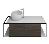burgbad Junit lavabo en fonte minérale avec meuble sous-lavabo SFKF120, version gauche, largeur : 1200mm, SFKF120LF3152G0175, SFKF120LF3152G0175, Colorazione: Decorazione Tartufo Castagno / Decorazion