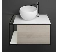 burgbad Junit lavabo en fonte minérale avec meuble sous-lavabo SFKR076, version à gauche, avec éclairage LED, largeur : 765mm, SFKR076LF3151G0175, SFKR076LF3151G0175, Colorazione: Decorazione quercia 