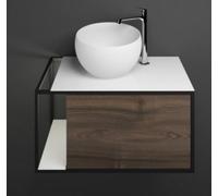 burgbad Junit lavabo en fonte minérale avec meuble sous-lavabo SFKR076, version à gauche, avec éclairage LED, largeur : 765mm, SFKR076LF3152G0175, SFKR076LF3152G0175, Colorazione: Decorazione Tartufo 