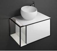 burgbad Junit lavabo en fonte minérale avec meuble sous-lavabo SFKR076, version à gauche, avec éclairage LED, largeur : 765mm, SFKR076LF3148G0175, SFKR076LF3148G0175, Colorazione: Bianco Lucido Alto L
