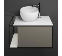 burgbad Junit lavabo en fonte minérale avec meuble sous-lavabo SFKR076, version à gauche, avec éclairage LED, largeur : 765mm, SFKR076LF3149G0175, SFKR076LF3149G0175, Colorazione: Grigio Lucido Alto L