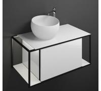 burgbad Junit lavabo en fonte minérale avec meuble sous-lavabo SFKR090, version à gauche, avec éclairage LED, largeur : 900mm, SFKR090LF3148G0175, SFKR090LF3148G0175, Colorazione: Bianco Lucido Alto L