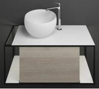 burgbad Junit lavabo en fonte minérale avec meuble sous-lavabo SFKR090, version à gauche, avec éclairage LED, largeur : 900mm, SFKR090LF3151G0175, SFKR090LF3151G0175, Colorazione: Decorazione quercia 