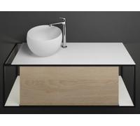 burgbad Junit lavabo en fonte minérale avec meuble sous-lavabo SFKR120, version à gauche, avec éclairage, largeur : 1200mm, SFKR120LF3150G0175, SFKR120LF3150G0175, Colorazione: Rovere Decor Cashmere /