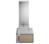 burgbad Junit set lavabo en céramique avec meuble sous-lavabo, version droite, avec miroir éclairé SFLF076, largeur : 765mm, SFLF076RF3150G0175, SFLF076RF3150G0175, Colorazione: Rovere Decor Cashmere 