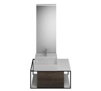 burgbad Junit set lavabo en céramique avec meuble sous-lavabo, version gauche, miroir éclairé SFLF090 inclus, largeur : 900mm, SFLF090LF3152G0175, SFLF090LF3152G0175, Colorazione: Decorazione Tartufo 