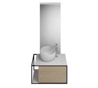burgbad Junit set lavabo en fonte minérale avec meuble sous-lavabo, version droite, avec miroir éclairé SFLG076, largeur : 765mm, SFLG076RF3150G0175, SFLG076RF3150G0175, Colorazione: Rovere Decor Cash