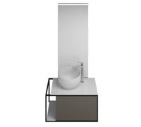 burgbad Junit Set Set Lavabo en fonte minérale avec meuble sous-lavabo, version gauche, miroir éclairé SFLG076 inclus, largeur : 765mm, SFLG076LF3149G0175, SFLG076LF3149G0175, Colorazione: Grigio Luci