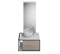 burgbad Junit Set Set Lavabo en fonte minérale avec meuble sous-lavabo, version gauche, miroir éclairé SFLG076 inclus, largeur : 765mm, SFLG076LF3151G0175, SFLG076LF3151G0175, Colorazione: Decorazione