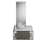 burgbad Junit Set Set Lavabo en fonte minérale avec meuble sous-lavabo, version gauche, miroir éclairé SFLG090 inclus, largeur : 900mm, SFLG090LF3149G0175, SFLG090LF3149G0175, Colorazione: Grigio Luci