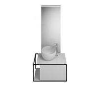 burgbad Junit Set Set Lavabo en fonte minérale avec meuble sous-lavabo, version gauche, miroir éclairé SFLG076 inclus, largeur : 765mm, SFLG076LF3148G0175, SFLG076LF3148G0175, Colorazione: Bianco Luci