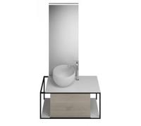 burgbad Junit Set Set Lavabo en fonte minérale avec meuble sous-lavabo, version gauche, miroir éclairé SFLG090 inclus, largeur : 900mm, SFLG090LF3151G0175, SFLG090LF3151G0175, Colorazione: Decorazione