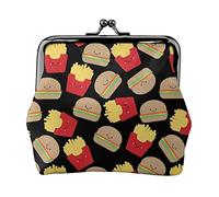 Burger Fries On Black Women's Leather Coin Purse, Small Change Pouch Con Kiss-Lock Chiusura Chiusura Fibbia Portafoglio Per Ragazza Regalo