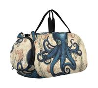 Burgers marrone scuro Beige Ragazzi Carry on Duffel Bag Weekend Duffel Pernottamento Ragazze Duffle Bags Travel Tote Bambini Danza Duffle, Polpo Vintage Blu Scuro, classico