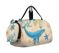 Burgers marrone scuro Beige Ragazzi Carry on Duffel Bag Weekend Duffel Pernottamento Ragazze Duffle Bags Travel Tote Bambini Danza Duffle, Vita delle balene blu marine vintage, classico