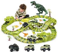 burgkidz Giochi di Dinosauri Pista da Corsa, 260 Pezzi Tracce Playset con 3 Auto e 7 Giocattoli, Regalo Educativo per Bambini