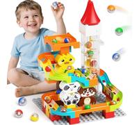 burgkidz Piste per Biglie con Ascensore Motorizzato, 4 in 1 Set Labirinto per Biglie, 92 pezzi Blocchi da Costruzione di Animali, Percorsi per Biglie, Regalo Didattico per Bambini dai 3 ai 7 anni