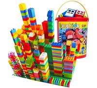 burgkidz Set di Blocchi da Costruzione, 214 Pezzi di Giocattoli Educativi per Bambini, 14 Forme Divertenti e Mattoni di Plastica per Tutte le Età