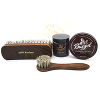 Burgol Schuhpflegeset Schuhwachs e Premium Schuhpomade Sacchetto di Cotone Eincremebürste e Rosshaarbürste - Bordeaux, Medium