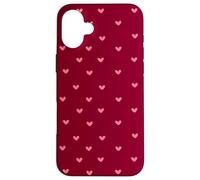 Burgundy and Pink Minimalist Heart Pattern Trendy Women Custodia per iPhone 16 Plus