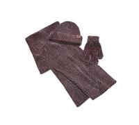 (Burgundy) Men & Women Winter Knit Hat Beanie Long Scarf Touchscreen Gloves Set Skull Cap Neck Warmer Gloves Set with Fleece Lined