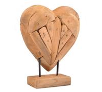 BURI Teakherz 30cm Decorazione a Cuore Statua Decorativa Legno Teak Cuore Scultura Tavolo