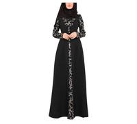 Burka Abaya - Abito da donna in stile musulmano, a maniche lunghe, girocollo, maxi abito da giuramento, taglia media, colore nero, Nero , L