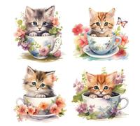 burkfeeg 4 Pezzi Adesivi Gatti Stickers Cute Adesivi Gatti 3D Kawaii Adesivi per Frigorifero Auto Finestra Toilette Bagno Camera Da Letto Asilo Nido Cucina Decorazione Della Parete 27x29 Cm
