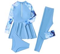 Burkini Costumi da bagno per ragazze modesti 6-13 anni, bambini e adolescenti, 3 pezzi a maniche lunghe con cerniera, perizoma e pantaloni, costume da bagno musulmano completo
