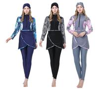 Burkini Modeste Costume da bagno Rashguard Maniche Lunghe Vestito Top + Pantaloni + Cuffia da Bagno, Coperta completa Due Pezzi Mid East Arabic Islamic Beachwear, Nero , S