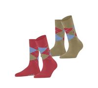 Burlington Everyday Argyle W So cotone fantasia confezione di 2 paia, Calzini Donna, Rosso Coral Red 8542, 36-41
