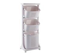 BURLOE Cesto Portabiancheria con Ruote, 3 Scomparti Carrello Raccoglitore Smistatori in Plastica A più Livelli Portabiancheria Piccolo Pieghevole Bianco,2