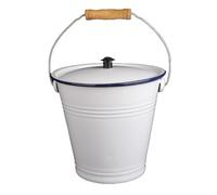 BURLOE Secchio Smaltato, d'Acqua in Metallo con Manico Legno, Secchiello per Il Ghiaccio, Brocca Latte, Vaso, Vaso da Camera, Sputacchiera, Orinatoio, Cenere, Strumenti Caminetto,Bianca,9L