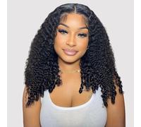 Burmese Curly - Parrucca per capelli umani 9 x 6 glueless parrucca umano con arricciature a spirale, 220 densità Drawstring Pre Plucked Pre Cut Wear and Go HD con chiusura in pizzo per donne nere 16