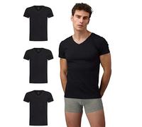 Burnell & Son Maglietta da uomo, confezione da 3 pezzi, con scollo a V, da uomo, elasticizzata, a maniche corte, in cotone, basic slim fit, 3 x nero, S