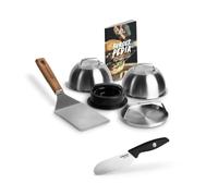 BURNHARD Set Burger Acciaio Inox Smasher, Pressa per Hamburger, Spatola da Griglia, Campane per Burger, Ricettario, Coltello per Panini, Spiedini - Set Maestro BBQ