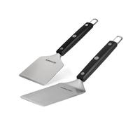 BURNHARD Spatola per Barbecue e Raschietto per Barbecue, Set di 2 Pezzi con Gira Hamburger, Utensili per Barbecue in Acciaio Inox, Utensili per Barbecue per plancha e Piastre, spatola per plancha