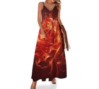 Burning Red Rose - Abito estivo da donna, senza maniche, con spalline sottili, Stile:, L